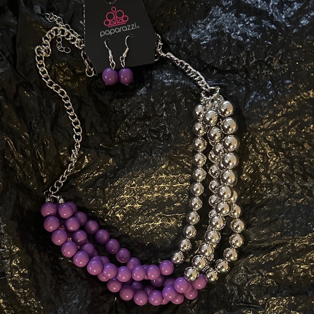 Paparazzi Purple and Silver Beaded Necklace